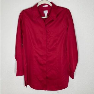 Chicos Red Button-Up Shirt womens size 1/medium Non Iron holiday Christmas shirt